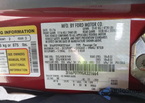 2016 Ford Fusion Se из США, поврежденный, VIN 3FA6P0T99GR321664